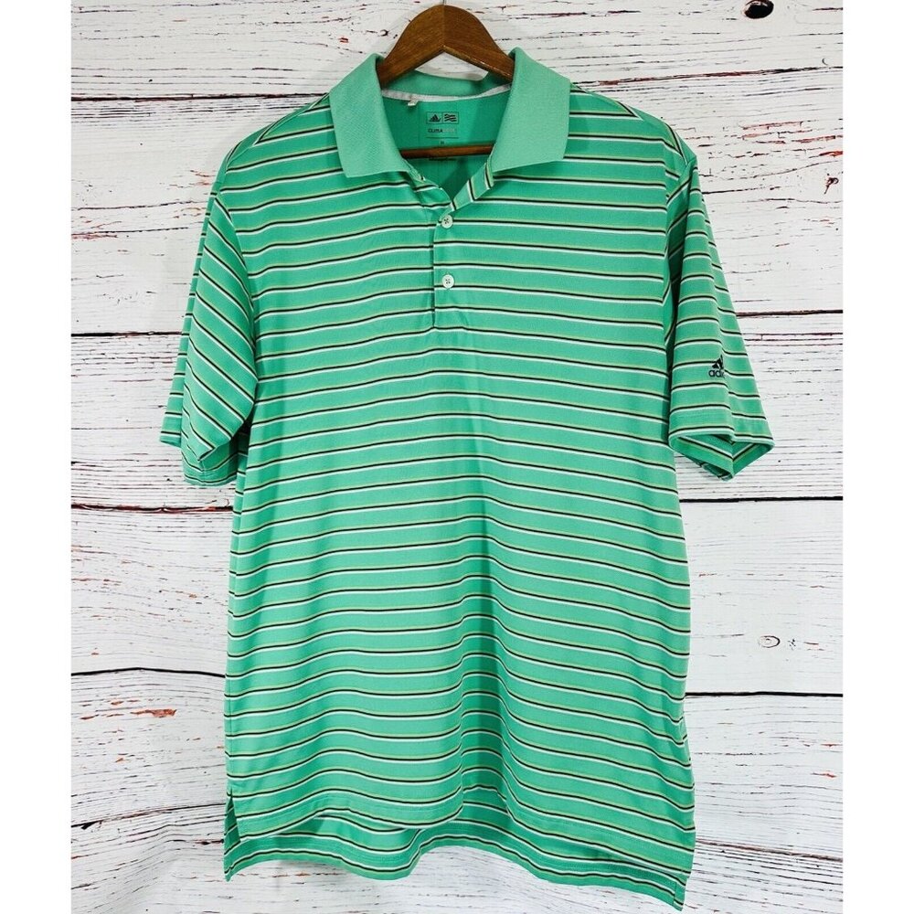 Adidas ClimaCool Golf Polo Mens Preppy Shirt Top Size Medium Rugby Green Striped